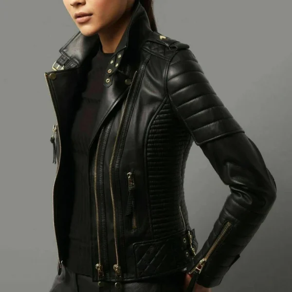 Chic Simplicity Women's Black Genuine Leather Jacket