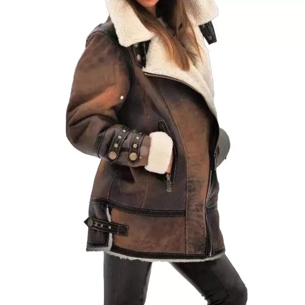 Women's B3 Bomber Genuine Sheepskin Leather RAF Aviator Shearling Jacket
