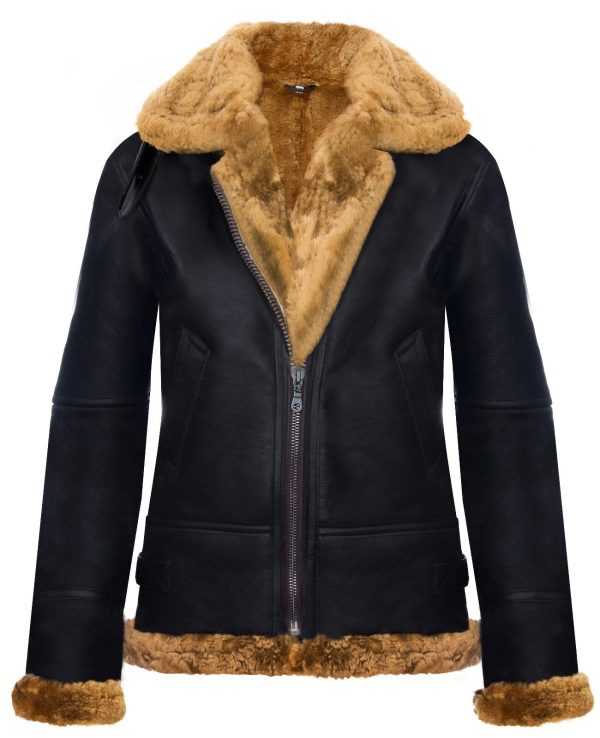 Womens Hooded Sheepskin Jacket B3 Flying RAF Aviator Pilot Leather Jacket