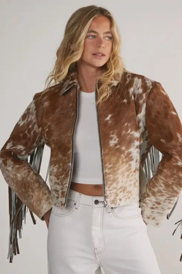 Cowfur Fringe Leather Jacket for Women