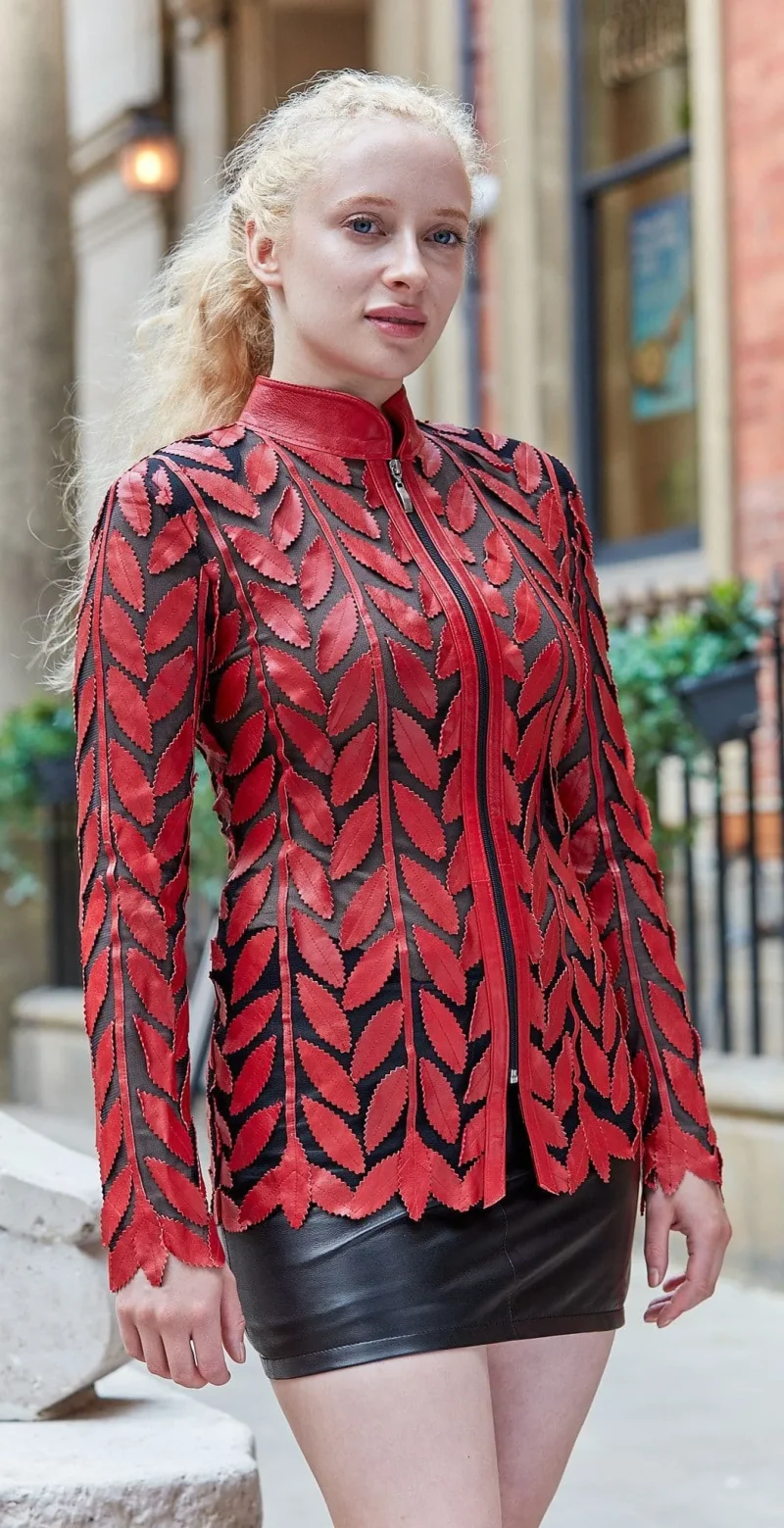 Kent Red Leaf Leather Women Upper Wear