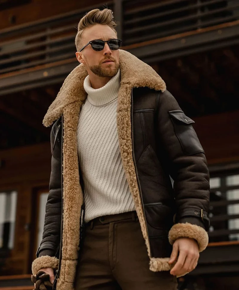 Military Mens Fleece Warm Fur Leather Jackets