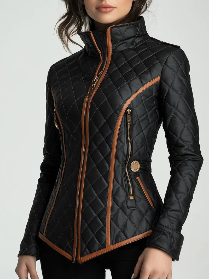 Stylish Waist-cinched Diamond-quilted Padded Jacket